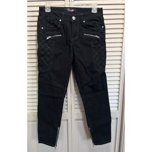 Te Amo Skinny Leg Mid Rise Denim Black Jean Size 5 Pockets Quilt Zip Ankles